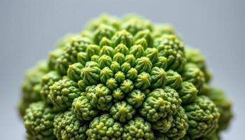 close up view of the fractal pattern of romanesco broccoli under studio lighting. photo