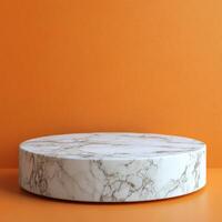 Empty podium and product pedestal with marble surface ideal for showcasing cosmetics, fashion items, or promotional displays in modern settings photo