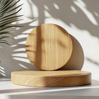 Empty podium and product pedestal for display showcasing modern design elements, ideal for cosmetic products, emphasizing clean lines and minimalistic aesthetics photo