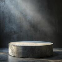 Empty podium and product pedestal for cosmetics display in minimalistic setting with soft lighting, ideal for showcasing beauty items and promotional materials in modern retail environments photo