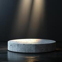Empty podium and product pedestal showcasing minimalistic design with smooth surface and ambient lighting effect presenting ample copy space for promotional purposes photo