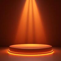 Empty podium ready for display with light highlighting product pedestal showcasing potential for cosmetics or merchandise presentation at event or store location photo