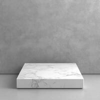 Empty podium display on marble pedestal ready for showcasing products with ample copy space for branding and promotional activities photo