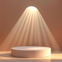 Empty podium and product pedestal illuminated for display showcasing cosmetics with optimal aesthetics and creative opportunities photo