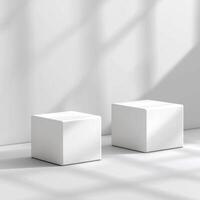 Modern empty podium and product pedestal designed for showcasing items in minimalistic style, perfect for cosmetics displays, creating an elegant and inviting atmosphere photo