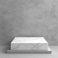 Empty podium and product pedestal for showcasing cosmetics and other merchandise with elegance and minimalism against a smooth gray background photo