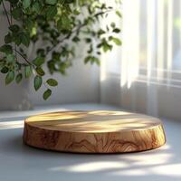 Empty podium for product display, perfect product pedestal with ample copy space ideal for showcasing cosmetics or any other merchandise in a minimalist setting photo