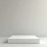 Empty podium and product pedestal ideal for showcasing cosmetics or other items in minimalist white design, perfect for modern display setups photo