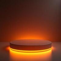 Empty podium and product pedestal for showcasing items, featuring illuminated circular design, ideal for cosmetics display and highlighting products effectively photo