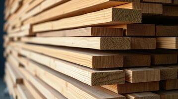 Stacked wooden in manufacturing factory. photo