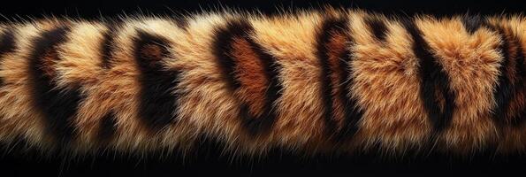 Vibrant tiger fur pattern banner showcasing intricate details, rich textures and striking color contrast perfect for artistic backgrounds and thematic decorations in various settings photo