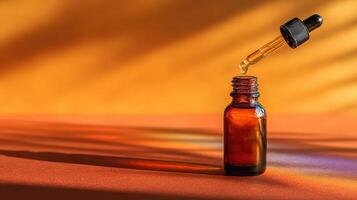 Essential oil dropper bottle in natural light creating soothing atmosphere photo