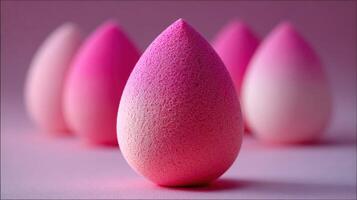 Makeup sponges arranged artistically in gradient shades of pink for beauty applications photo
