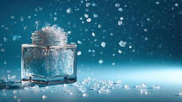 Bath salts in a glass container create a relaxing atmosphere and soothing experience for home spa days photo
