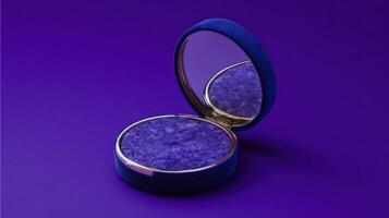 Compact mirror closed with a plush interior resting on a vibrant purple background showcasing elegance and style photo
