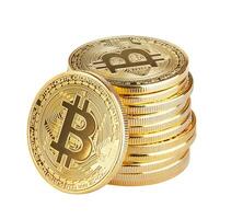 Golden Bitcoin on white background photo