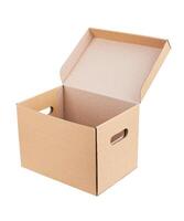 Open cardboard box on a white photo
