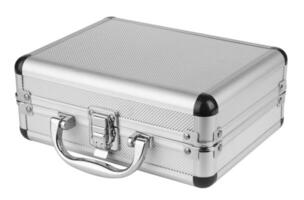 Aluminum suitcase on white back photo