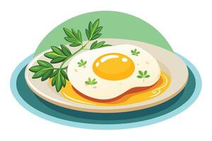 Delicious Sunny-Side Up Egg on Plate with Parsley Garnish A Vibrant and Appetising Breakfast Image vector