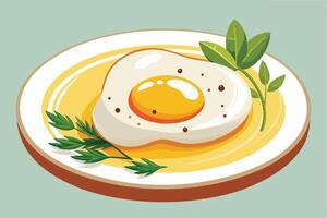 Delicious Sunny-Side Up Egg on a Plate with Fresh Herbs A Simple, Wholesome, and Appetising Breakfast vector