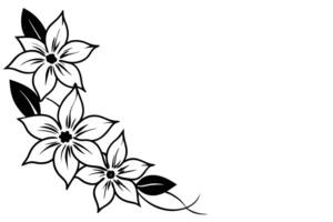 Elegant Black and White Floral Corner Design Three Blooming Flowers on White Background, Perfect for Invitations and Decorative Elements vector