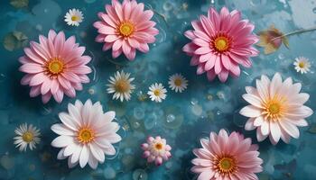 Floating Flowers in Water Abstract Floral Top View photo