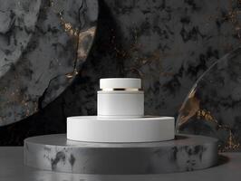 Minimalist product display with marble backdrop photo