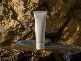 White cosmetic tube on textured background photo