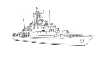Simple Small Patrol Boat Kids Coloring Page for Fun Watercraft Activity vector