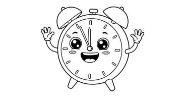 Whimsical Cartoon Clock About to Strike Midnight Coloring Page for Kids vector