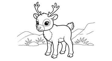 Cute Baby Caribou Reindeer Calf Cartoon Outline for Kids Animal Coloring Page vector