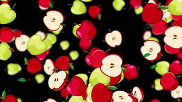 Red and green apples falling against black backdrop video
