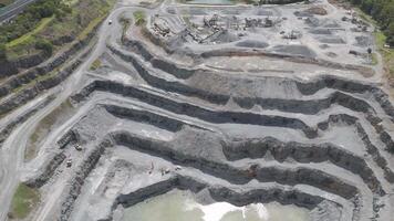 Drone captures layered quarry with water pools video