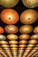 Background, backdrop. Many circular sheets with colors and patterns of the lamp. photo