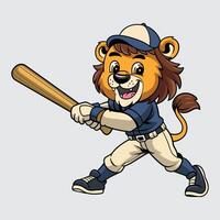 Cartoon lion baseball player vector