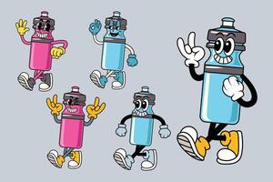 Set of Tumblers in Various Poses Character Cartoon Illustration Retro style vector