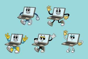 Set of Laptop in Various Poses Character Cartoon Illustration vector