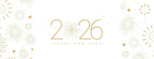 2026 New Year Celebration Card Template Gold Text Effect Fireworks Background vector