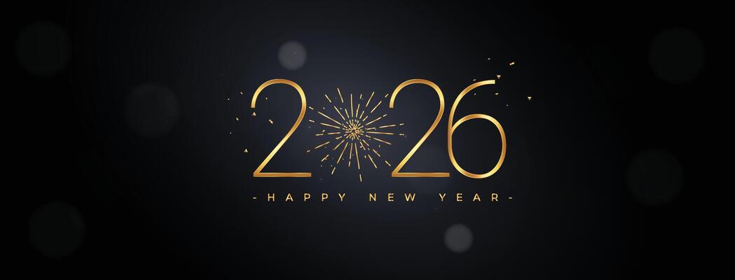 Elegant 2026 New Year Greeting Card with Shiny Gold Text Effect Fireworks Isolated