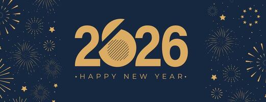 Greeting Card Gold Text Fireworks 2026 Happy New Year party Celebration vector