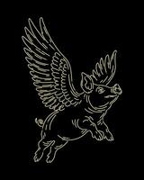 Winged pig outline clip art illustration wings pork flying isolated editable vector
