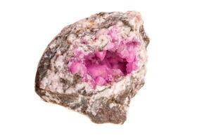 Macro, mineral stone Cobalt Calcite rock on white background photo