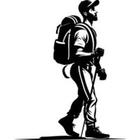 Adventurer with backpack on his shoulders vector