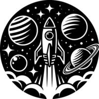 Rocket taking off outer space planet vector