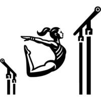 Girl gymnast flight between horizontal bar posts vector