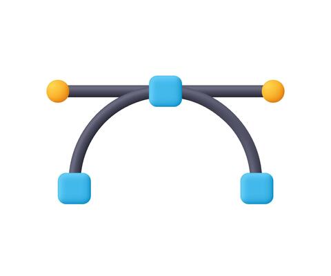 Bezier curve editing tool. Design tools, graphic design software and digital creativity concept. 3d icon. Cartoon minimal style.