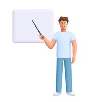 Teacher with pointer at whiteboard vector
