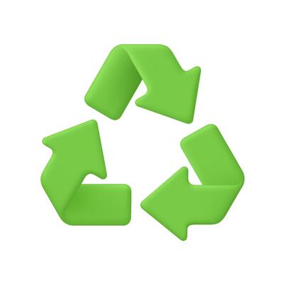 Green recycling symbol, three curved arrows in a triangular. Ecology, recycling, zero waste, sustainability and eco friendly concept. 3d icon. Cartoon minimal style.