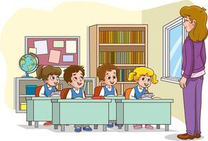 Young students in a classroom with teacher vector