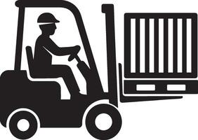 Forklift Worker Moving Cargo in Warehouse Loader Silhouette vector